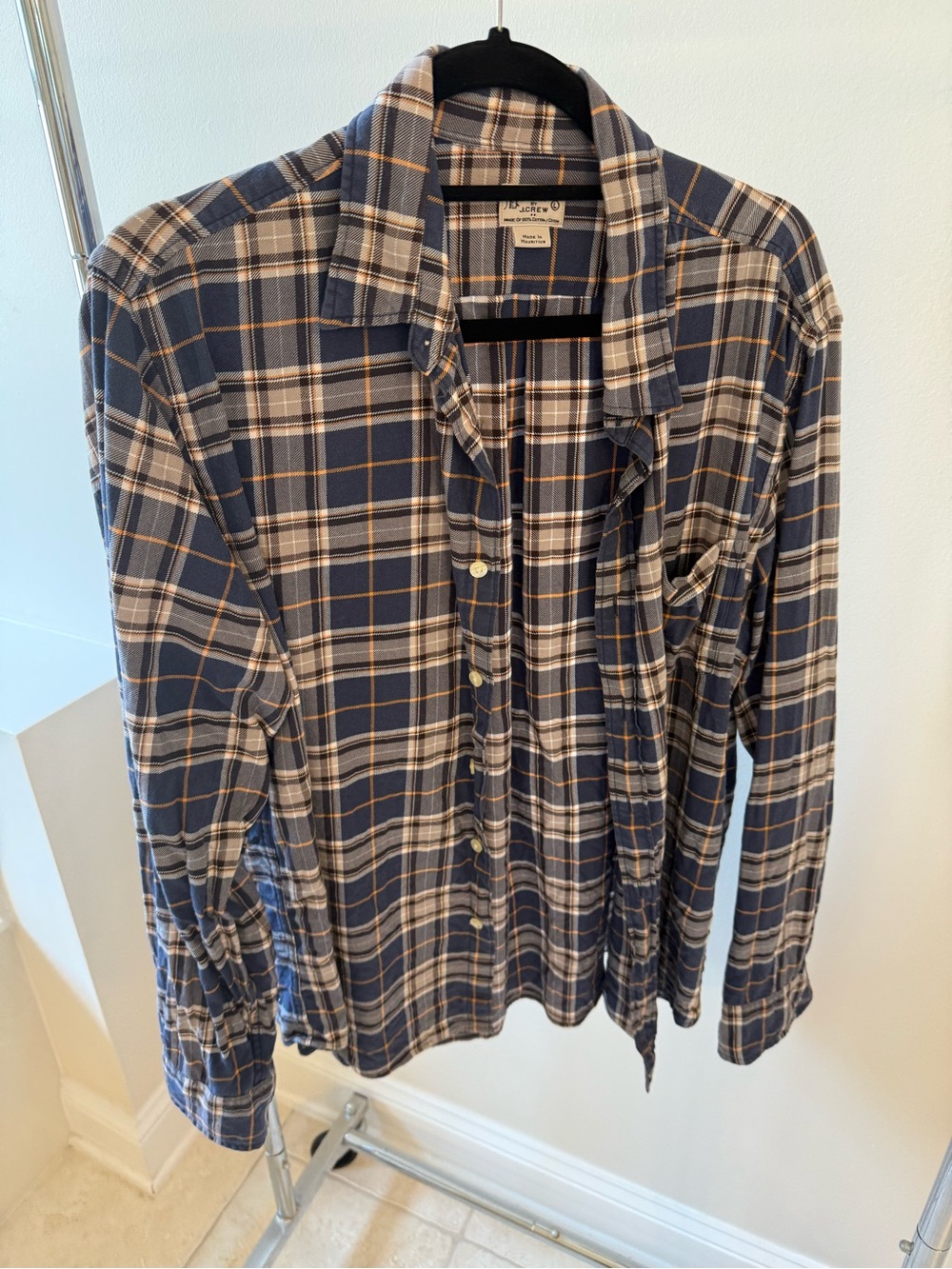 J. Crew Navy and Cream Plaid Flannel Shirt